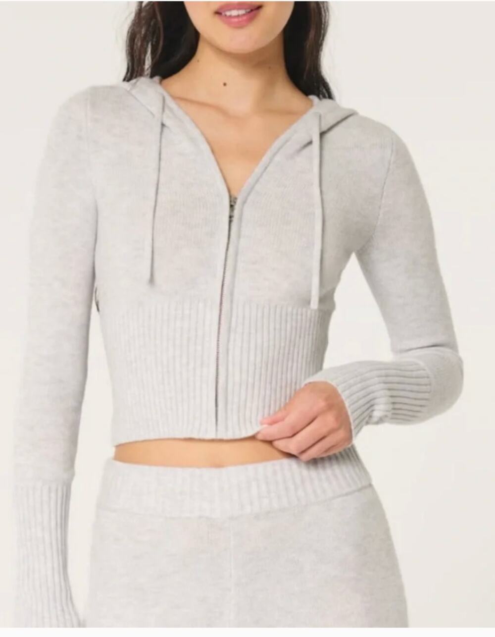 Hollister Gilly Hicks Tan Zip Up Sweater Hoodie with Ribbed Hem Women's Medium